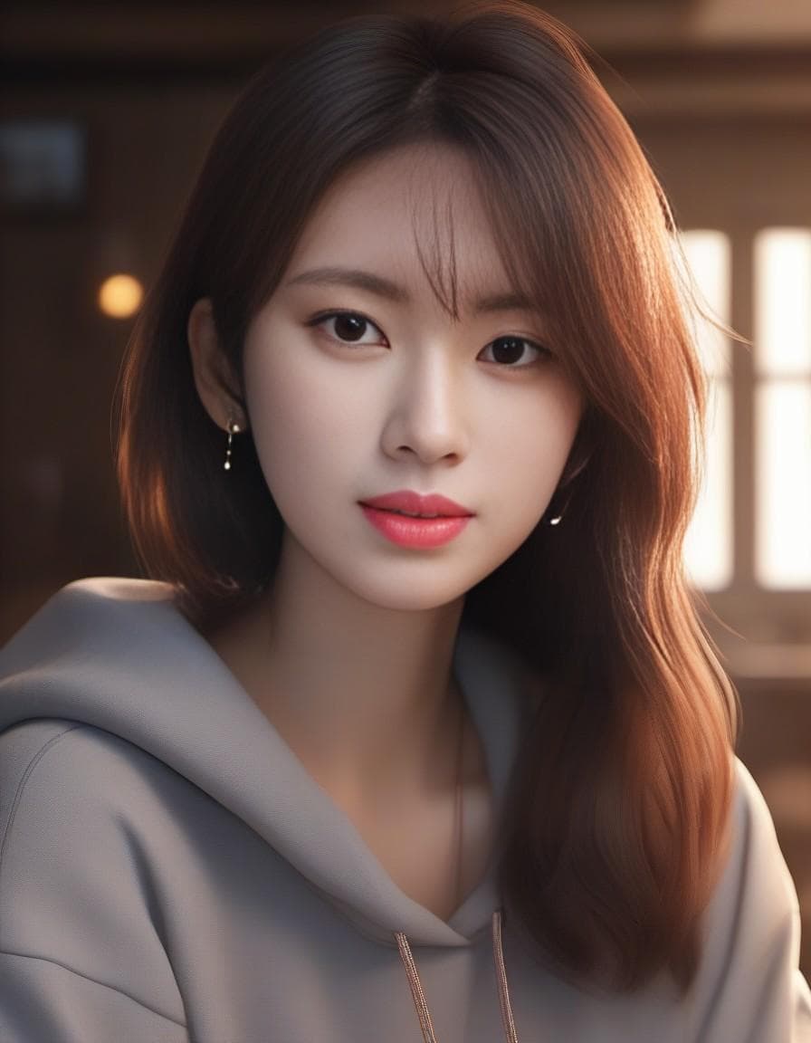 AI generated: 1 girl, beautiful Korean girl, (Cute Loose Bob hair), (wearing a cropped hoodie, capri sweatpants:1....