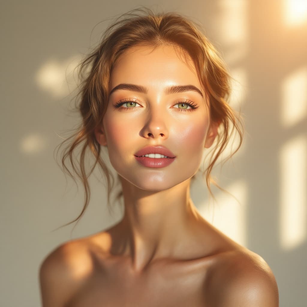 AI generated: A breathtaking woman with radiant, glowing skin stands in soft natural light, her complexion luminou...
