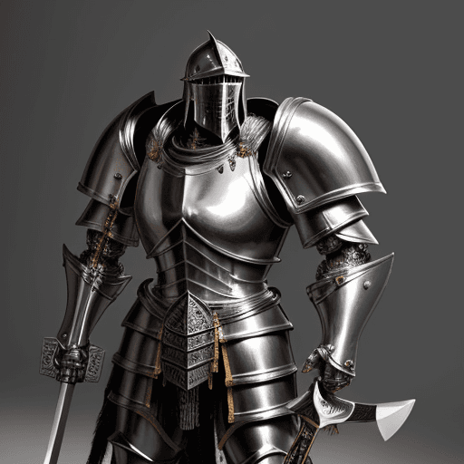 AI generated: Photo of a ultra realistic of a strong mexican paladin knight with his shiny armature and a big war ...