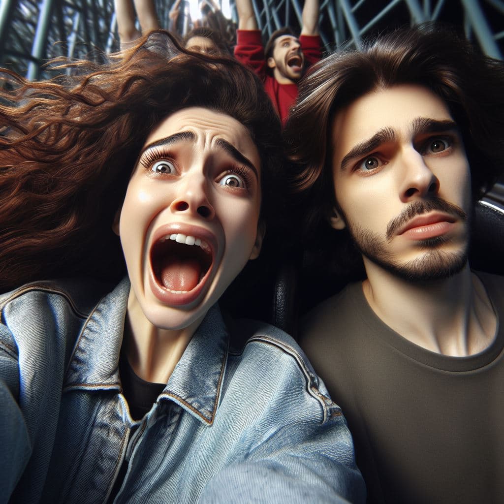 AI generated: A photograph taken with a high-resolution digital camera. It depicts a couple in the foreground: a d...