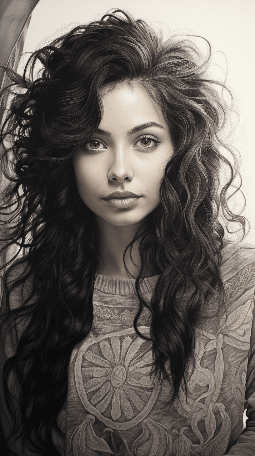 AI generated: a pencil drawing of an Indian woman in a sweater, in the style of realistic hyper-detailed portraits...