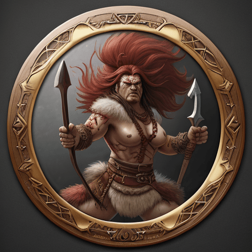 AI generated: dungeons and dragons token frame, barbarian themed, circular frame with barbarian aspects, battleaxe...