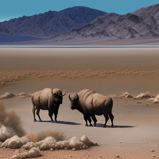 AI generated: Hyper realistic eye level death valley for 20 head of bisons herd