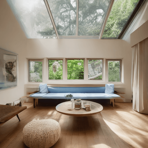 AI generated: High resolution photography interior design, dreamy sunken living room conversation pit, wooden floo...