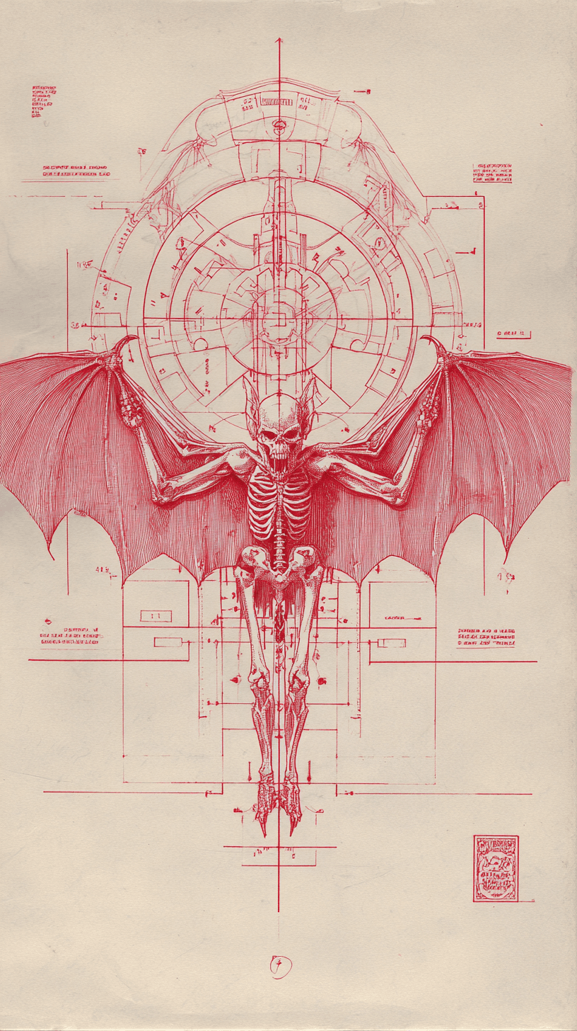 AI generated: Vampirella, diagrammatic drawing