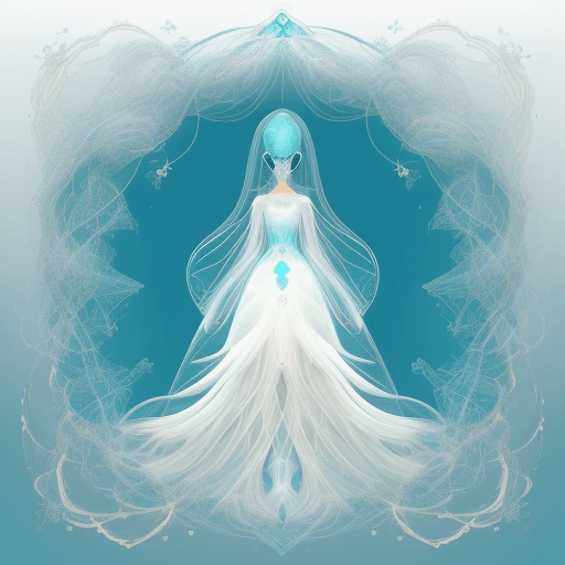 AI generated: painting of an abstract ethereal semi-transparent irridecent penguin in a dress in the style of Jane...