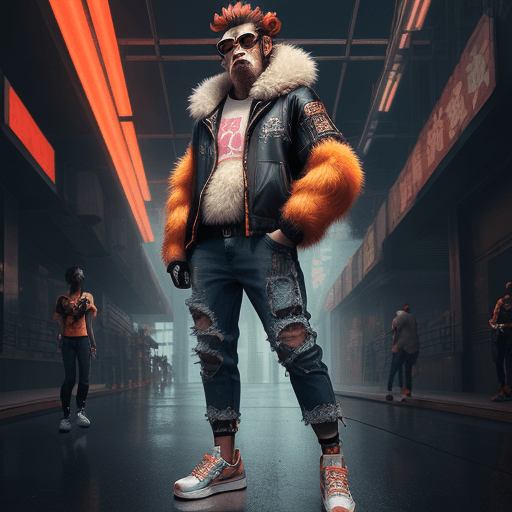 AI generated: The Monkey king, fashion casual ape, sneakers, sunglasses, jeans pants, futuristic background, full ...