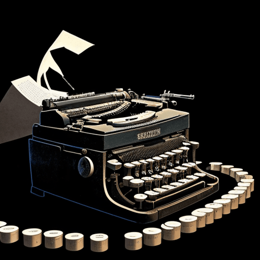 AI generated: a gun emerge from a typewriter mixed a gun shooting a firing bullet, a man writing in a typewriter, ...