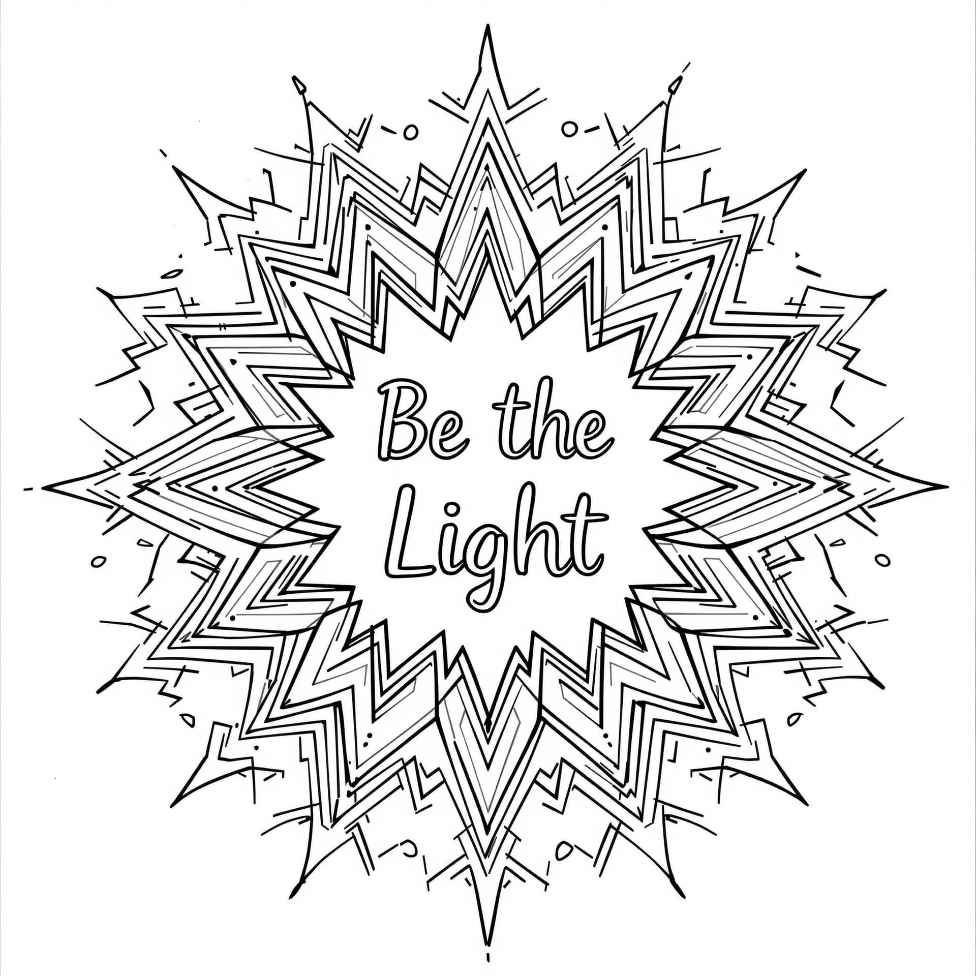 AI generated: Simple illustration with clean, sharp lines in the center. "Be the Light" surrounded by a glowing st...