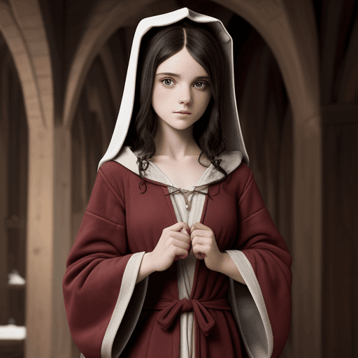 AI generated: medieval girl, florett, wearing a robe, dark haired