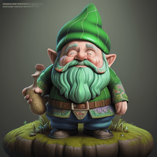 AI generated: gnome high on mushroom, psychedelic coloring, stoned out of his mind, full body, intricate, realisti...