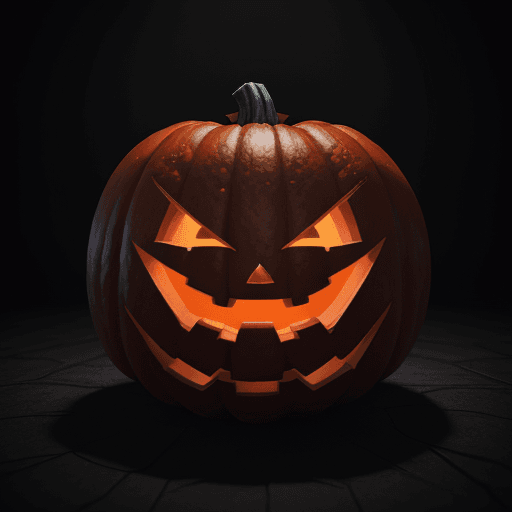 AI generated: a life like 3d Halloween pumpkin, photographic, unreal engine 5, scary, dark, sharp teeth, photoreal...