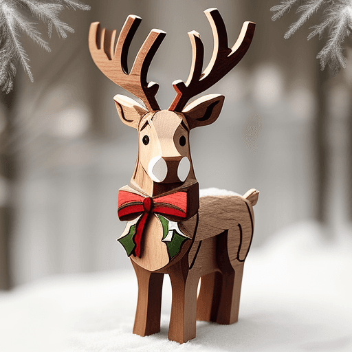 AI generated: Wood Carving Effect, christmas reindeer, 