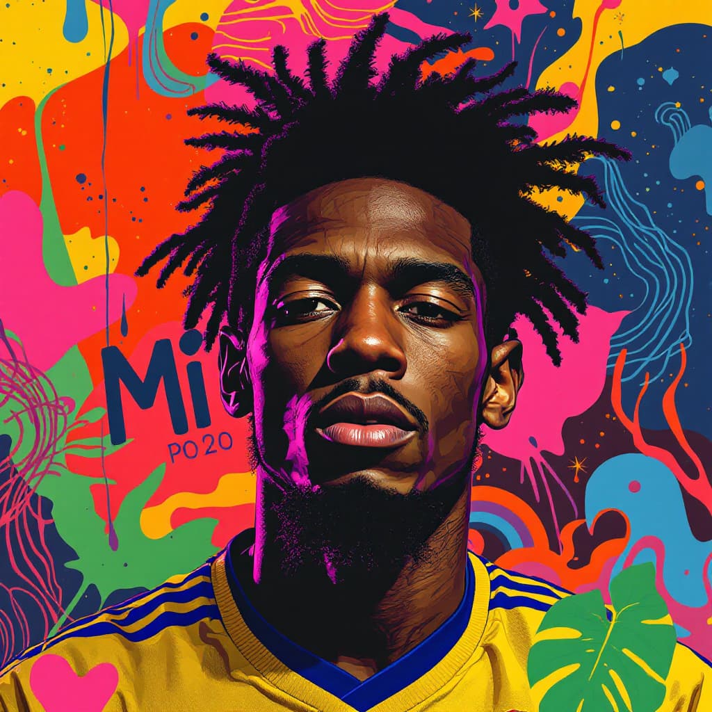 AI generated: create a portrait of  wPelé - O rei do futebol ith Brazilian Phonk Art is a creative fusion that ble...