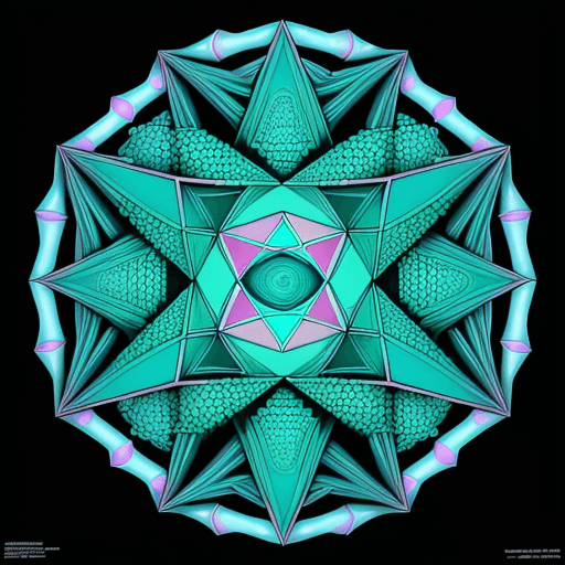 AI generated: screen printed poster of teal colored corn heptagons made  with sacred geometrical illusions from a ...