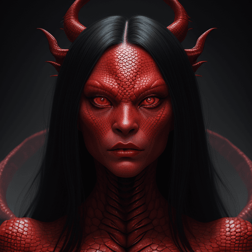 AI generated: Full portrait of an alien female draconian shapeshifter, red dragon scaly reptile skin, beautiful at...