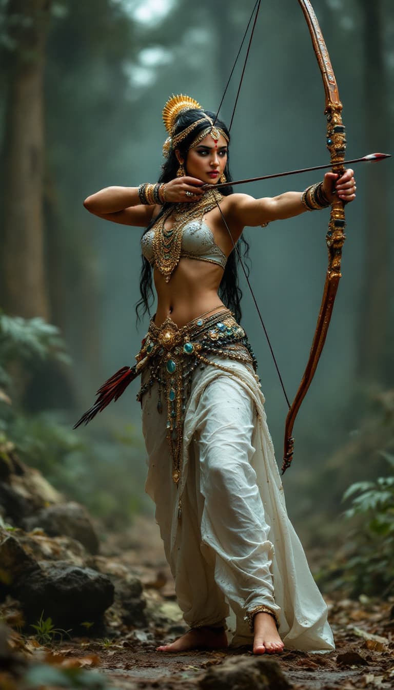 AI generated: Real Photo, full body view of an Indian woman, minimal wearing, many jewel, nose piercing, belly pie...