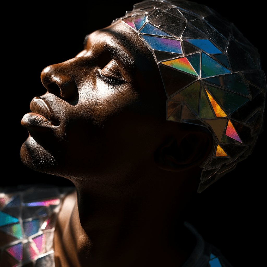 AI generated: pure Delicate Thoughts, Broken Glass effect, man, african american, handsome, no background, stunnin...