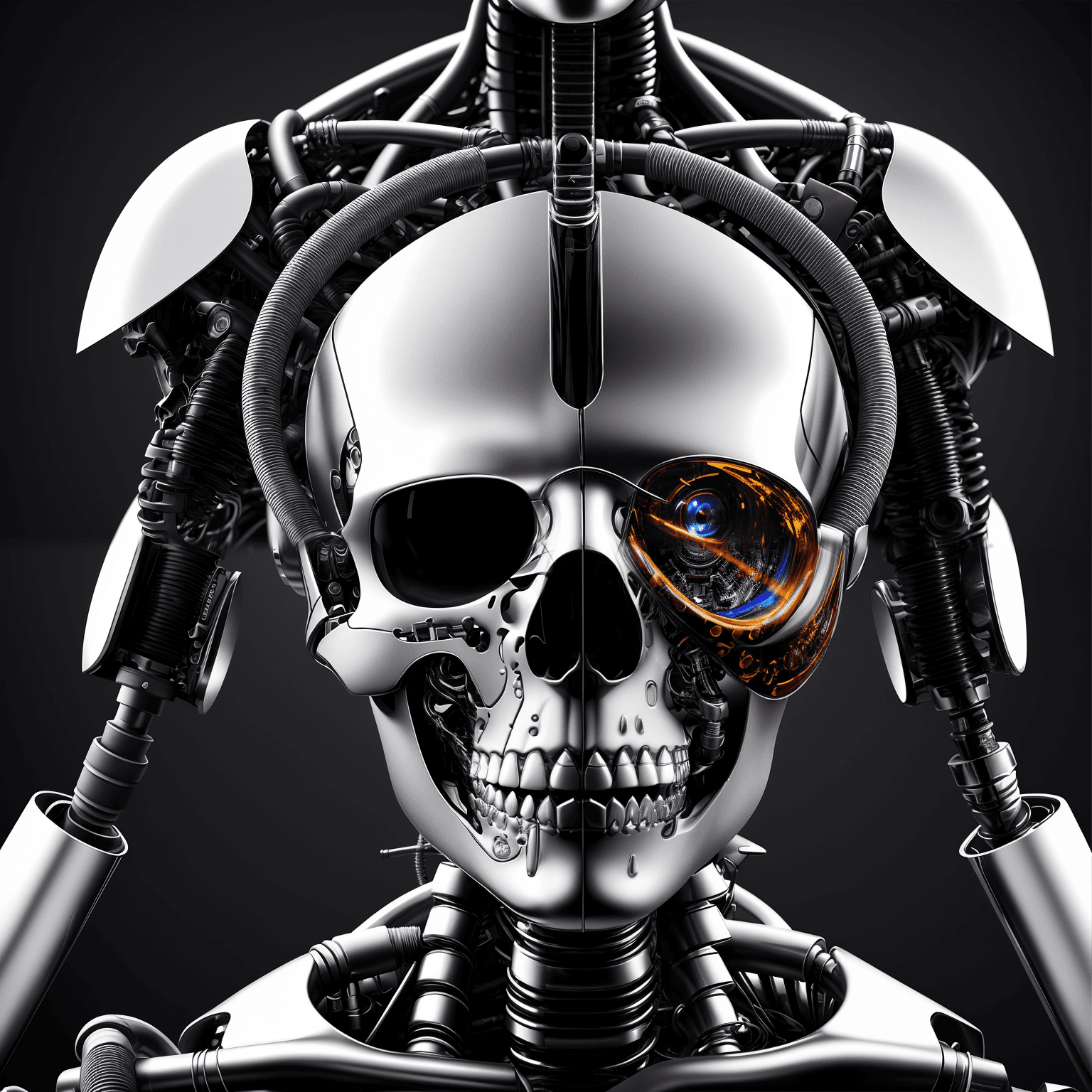 AI generated: a close up of a person's head and torso, by Aleksander Kobzdej, digital art, terminator skeleton, gl...