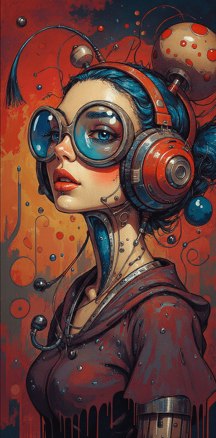 AI generated: female with a futuristic-looking face, in the style of fantastical contraptions, algorithmic artistr...