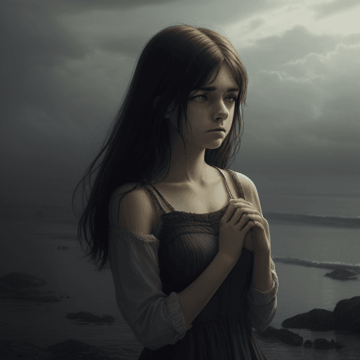 AI generated: Generate a scene with a melancholic young woman holding a broken heart in her hand. The atmosphere s...