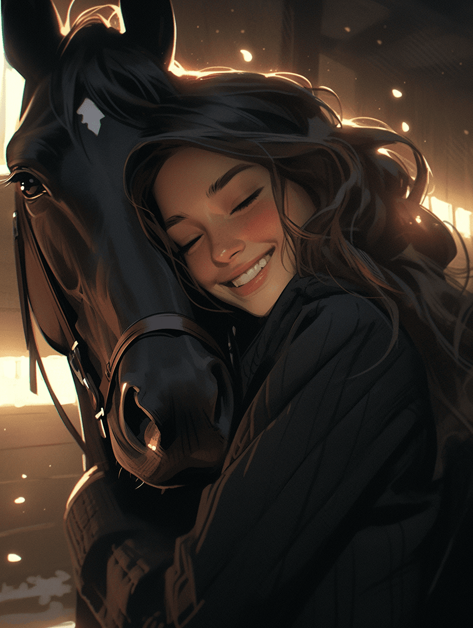 AI generated: A beautiful cute indian girl hugging a horse face
