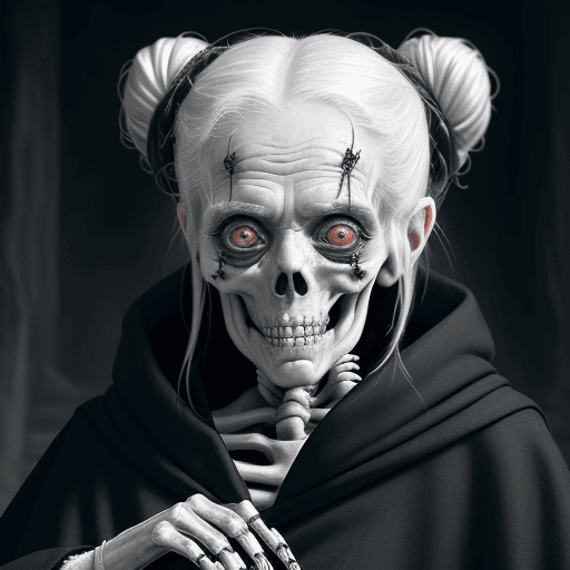 AI generated: fantasy inspired portrait of a hunched, disgusting, hideously ugly 100 year old ancient white female...