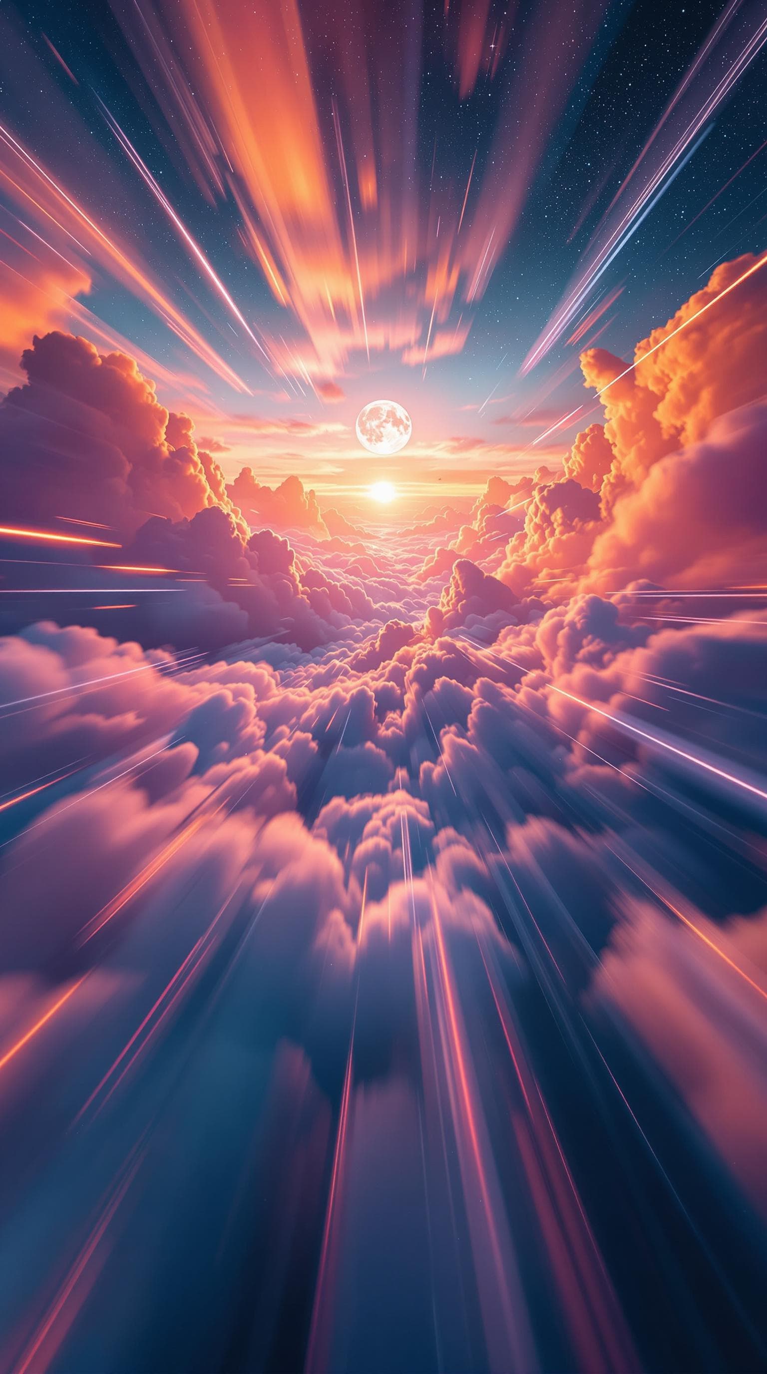 AI generated: A rapid aerial tracking shot from the drone's perspective captures a surreal dream sequence of a bea...