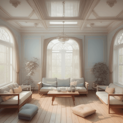 AI generated: High resolution photography interior design, dreamy sunken living room conversation pit, wooden floo...