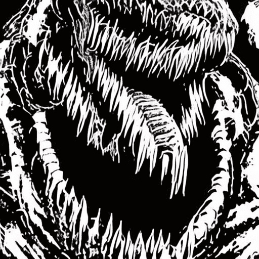 AI generated: close up of Venom of Marvel screaming, in a fit of rage, Masterpiece, gigantic scale, ascii-art --no...