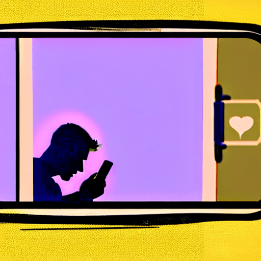AI generated: "A melancholic scene of a man staring at his phone, gazing wistfully at the social media profile of ...