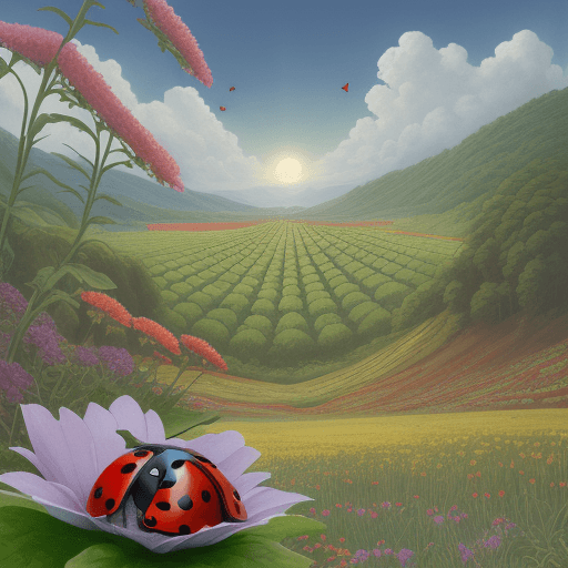 AI generated: ladybird landscape, heaven sunn, flouers margurite with bean  