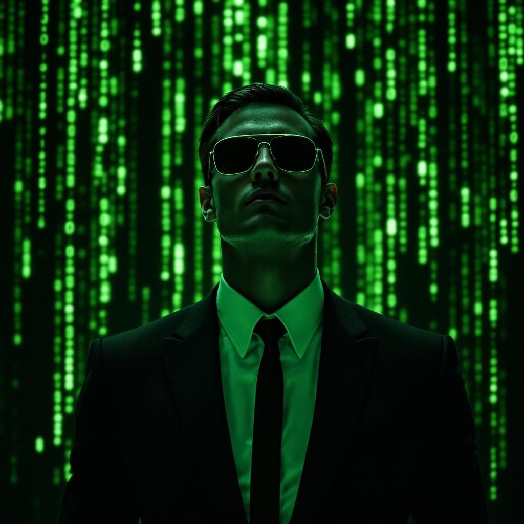 AI generated: **Image Prompt:**

The background is a mesmerizing, glowing matrix grid in a vibrant light green hue...