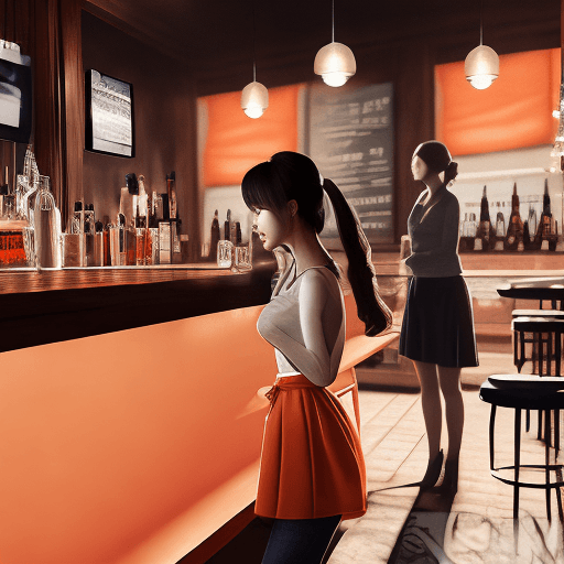 AI generated: girl in the bar looking away, in the style of hallyu, soft, romantic scenes, zeiss batis 18mm f/2.8,...