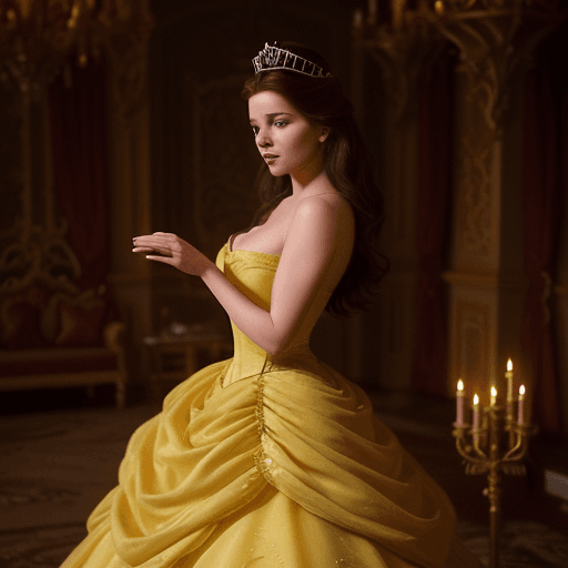 AI generated: Generate a realistic, seductive photograph of Princess Belle from Disney's 'Beauty and the Beast.' T...
