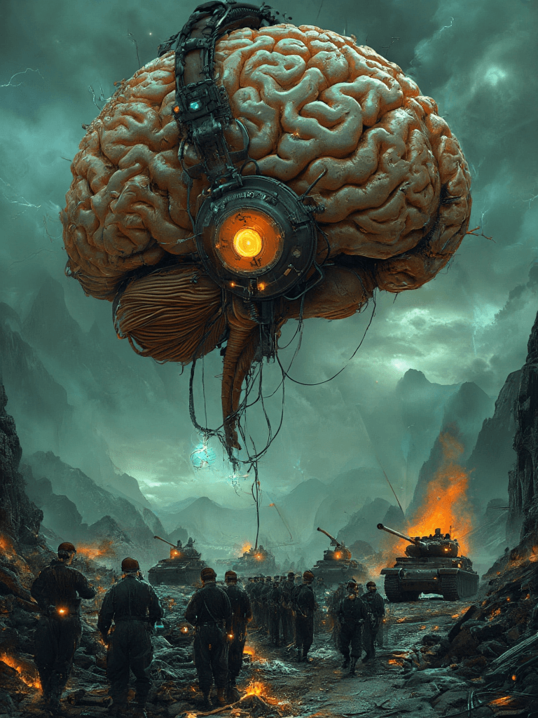 AI generated: A_colossal,_pulsating_human_brain_floats_in_the_night_sky,_its_intricate_surface_fleshy_and_textured...