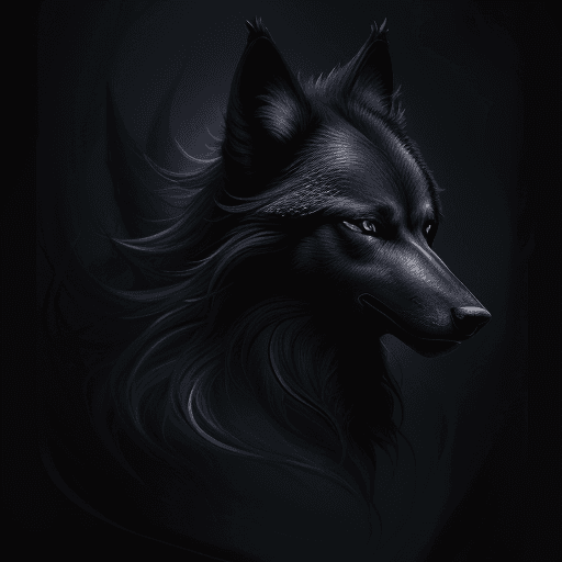 AI generated: High resolution photography a fantastical creature, black wolf, mythical traits, elegant, digital pa...