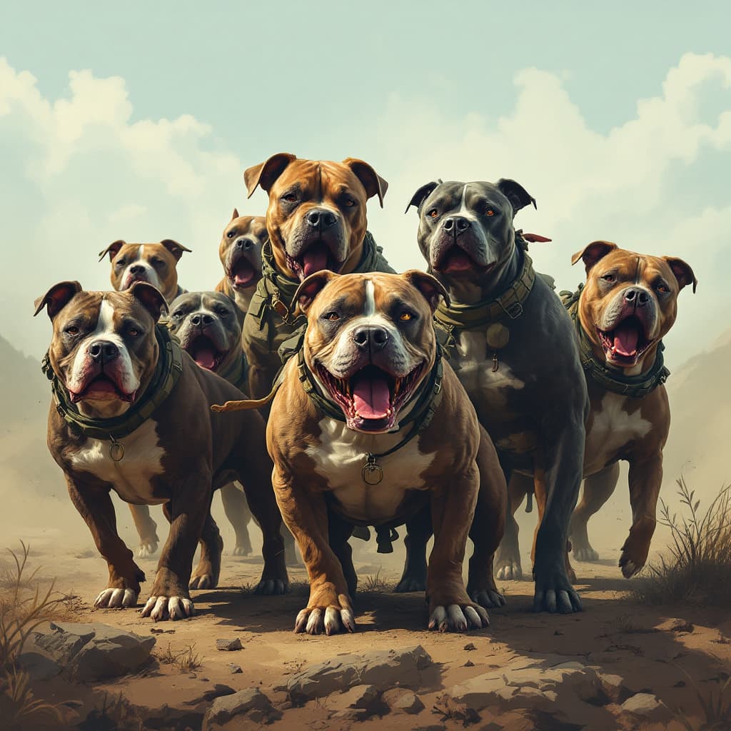 AI generated: Army of scary pitbulls