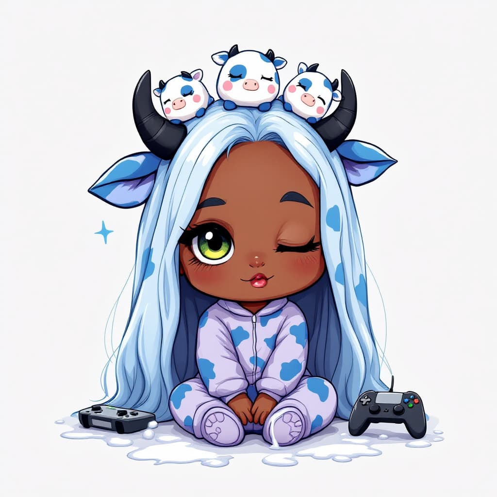 AI generated: Thick outline, best quality,grey blue theme,outline,
(chibi:1.2),(absurdly long hair,gradient hair:1...