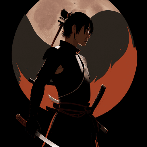 AI generated: The samurai at night with his sword, silkscreen style, epic fantasy scenes, with a moon that has the...