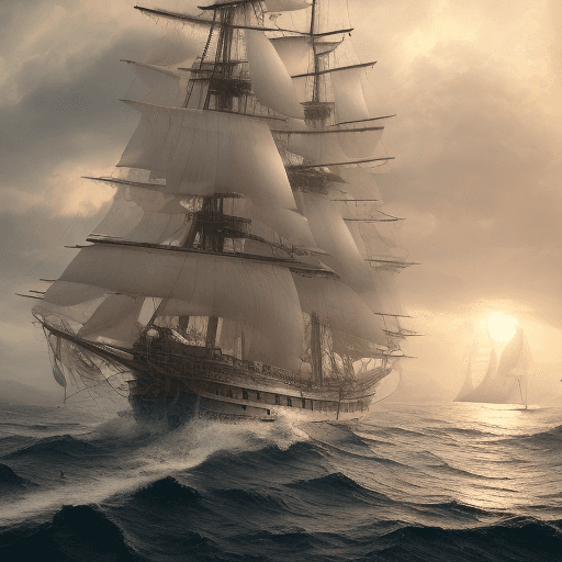 AI generated: Photo of a ultra realistic sailing ship, dramatic light, pale sunrise, cinematic lighting, battered,...