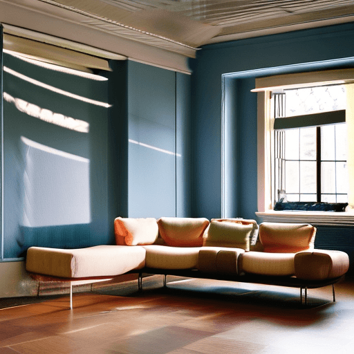 AI generated: High resolution photography interior design, dreamy sunken living room conversation pit, wooden floo...