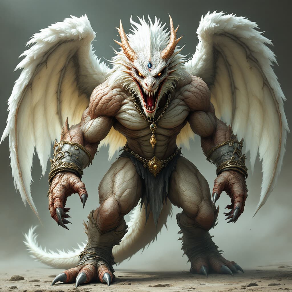 AI generated: A powerful and menacing mythical creature with a dragon head, featuring sharp scales and fierce eyes...