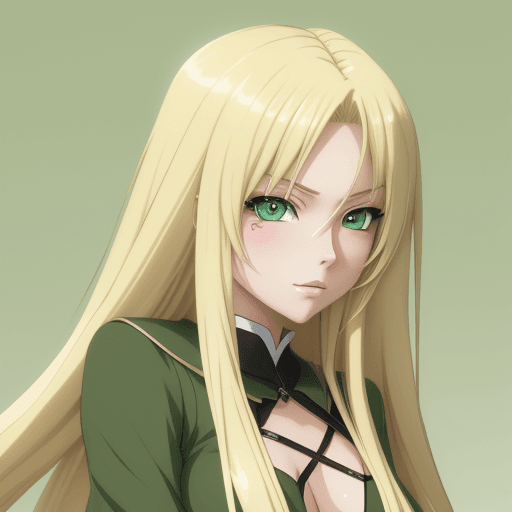 AI generated:  anime hot long blonde hair green eyes waifu