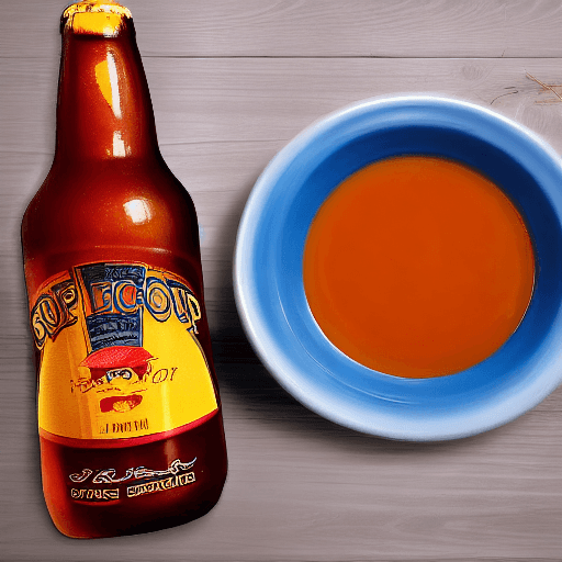 AI generated: Picture of a beer bottle, cup of soup, and a soccer ball
