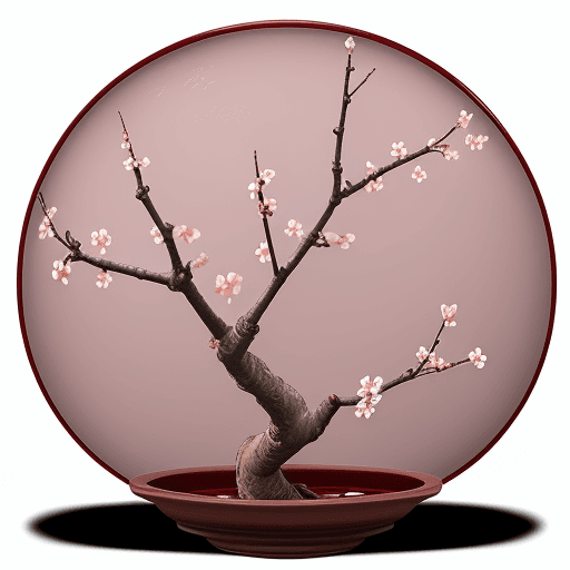 AI generated: Plum blossoms blooming on a red plum branch in pottery