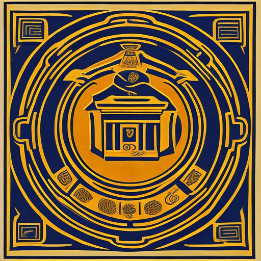 AI generated: A rectangular emblem with rounded corners representing a minor god of trade, travel, and merchants. ...