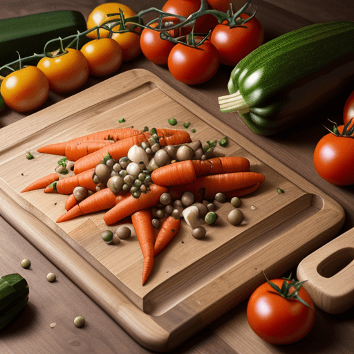 AI generated: food on a wooden cutting board,
tomatoes, zucchini, carrots, onions, capers, garlic,
8K, food photog...