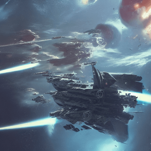AI generated: space pirates fleet attacking a giant imperial space station :: futuristic space combat, space comba...