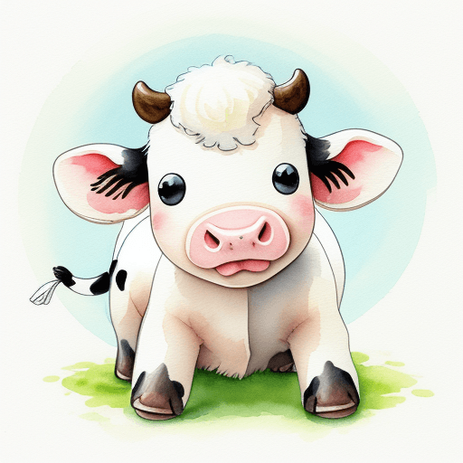AI generated: cute playful baby cow in watercolor  illustration
